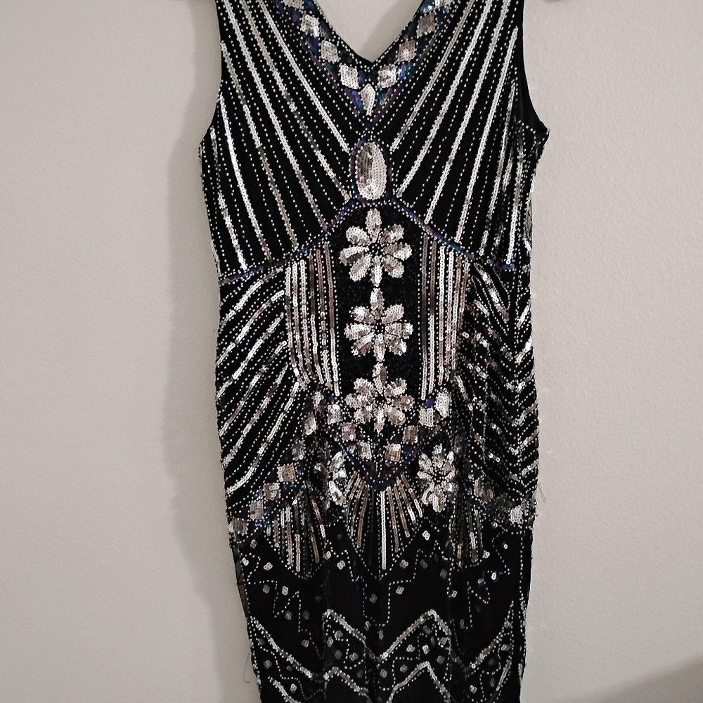 Spirit Black and Silver Embellished Flapper Dress